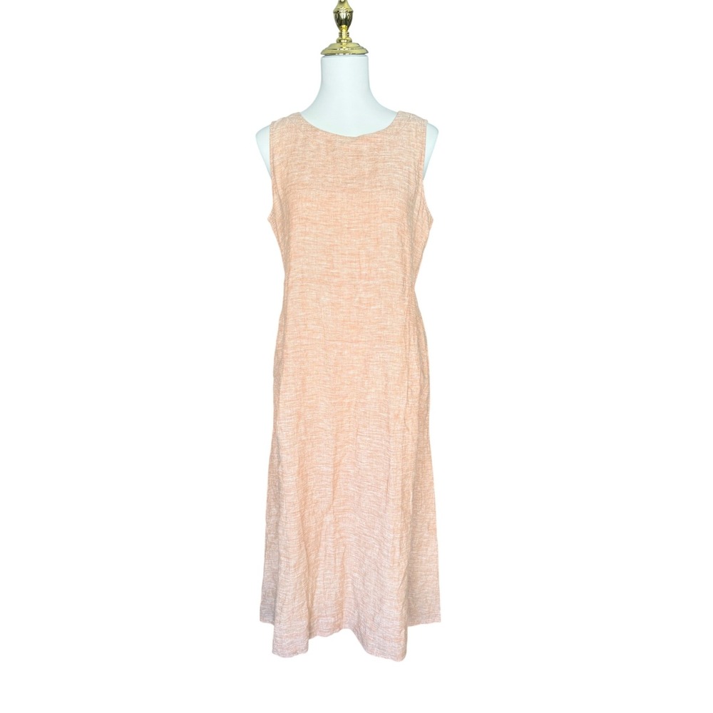Pure Jill Linen Sleeveless Midi Dress Peach Cantaloupe Orange terra cotta Small